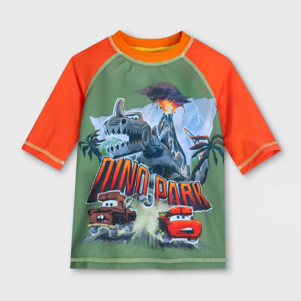 Disney Boys' Disney Cars Dino Park Rash Guard Swimsuit Top